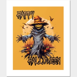 Spooky Scarecrow Happy Halloween Posters and Art